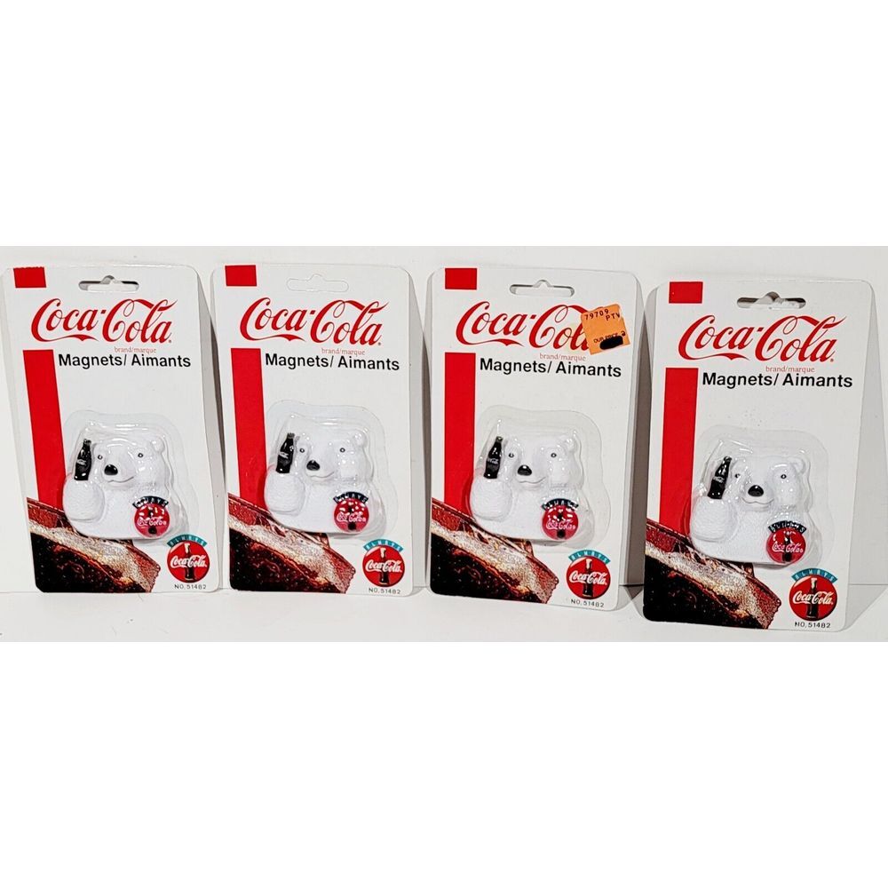 4 Vintage 90s 1995 Always Coca Cola Polar Bear Magnet Holding Coke Bottle